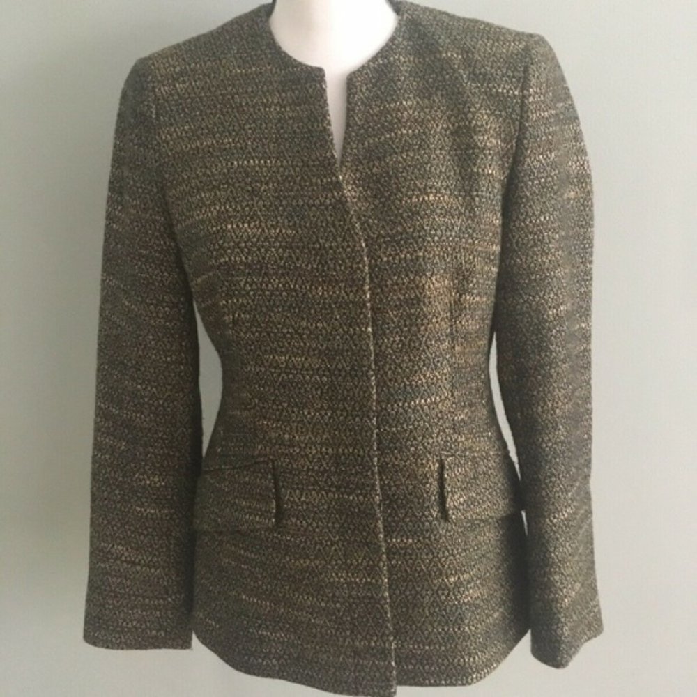 Lafayette 148 Green Tweed Blazer Jacket Size 2